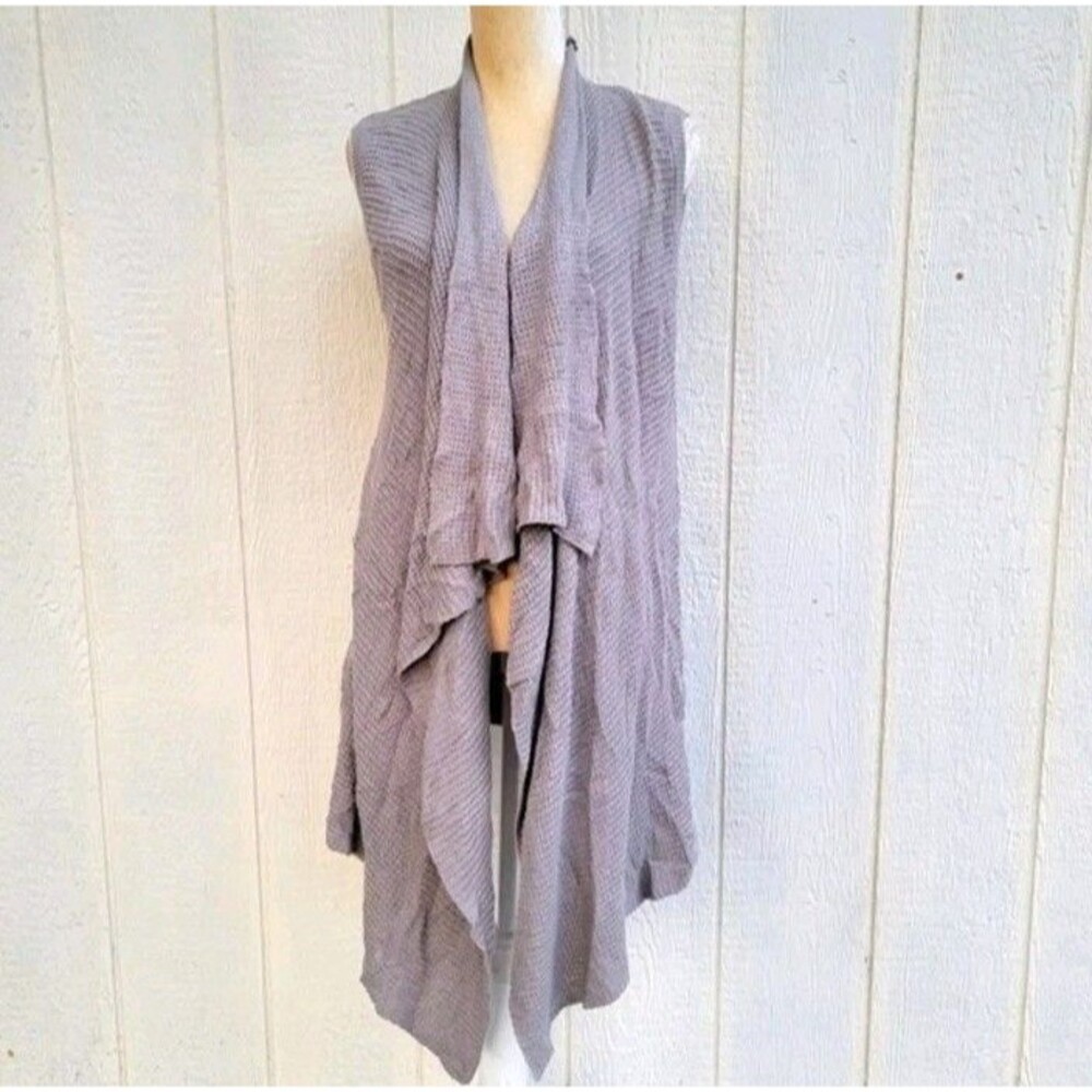 H by halston sleeveless gray open front long cardigan duster  wmns sz small